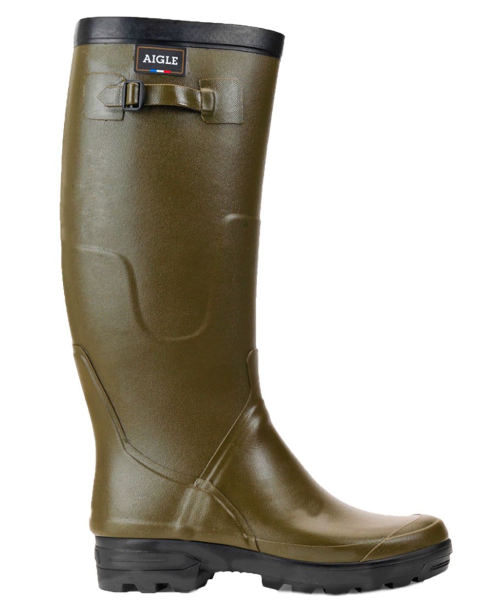 Khaki coloured Aigle Benyl XL Wellington Boots on white background #colour_khaki