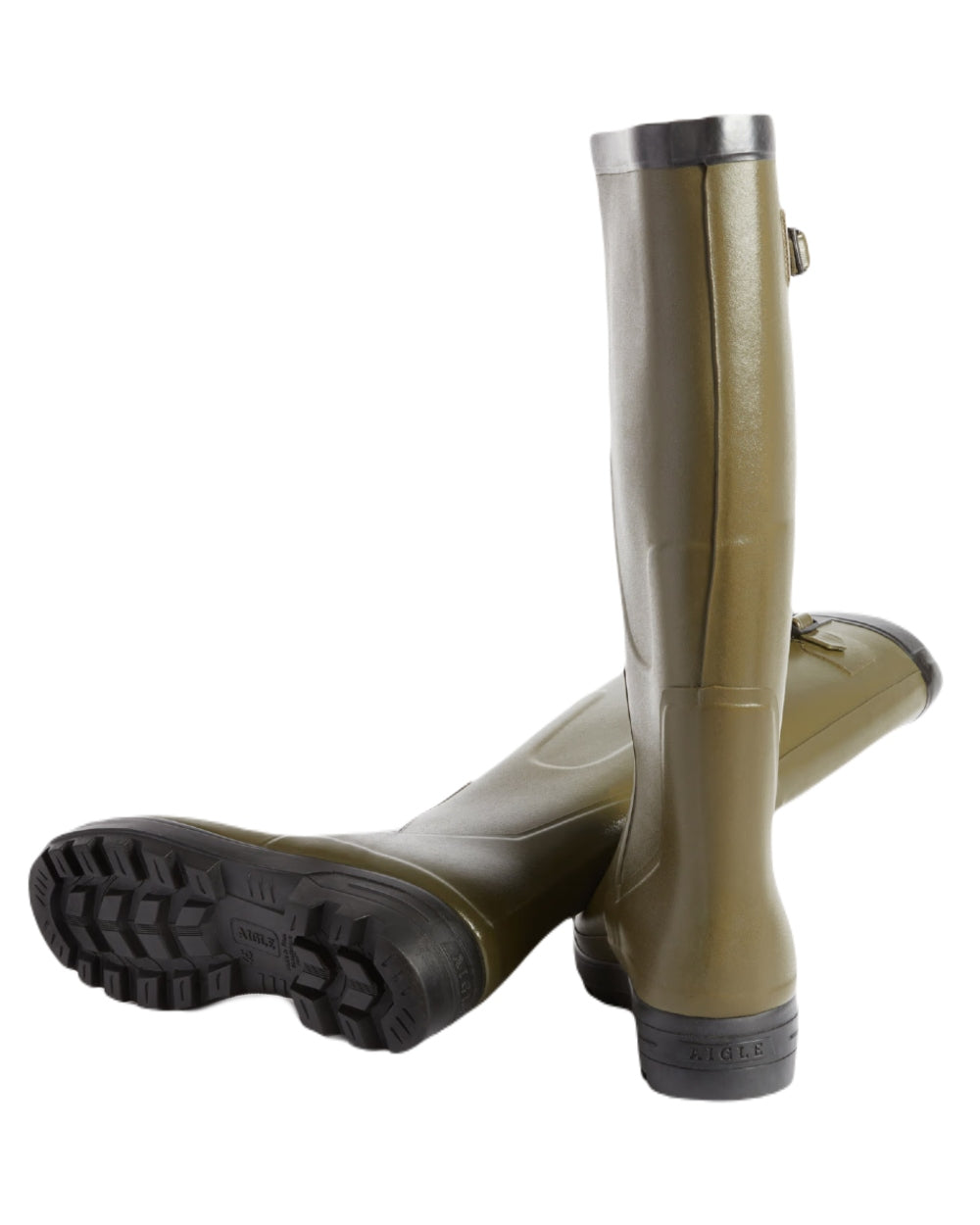 Khaki coloured Aigle Benyl XL Wellington Boots on white background #colour_khaki
