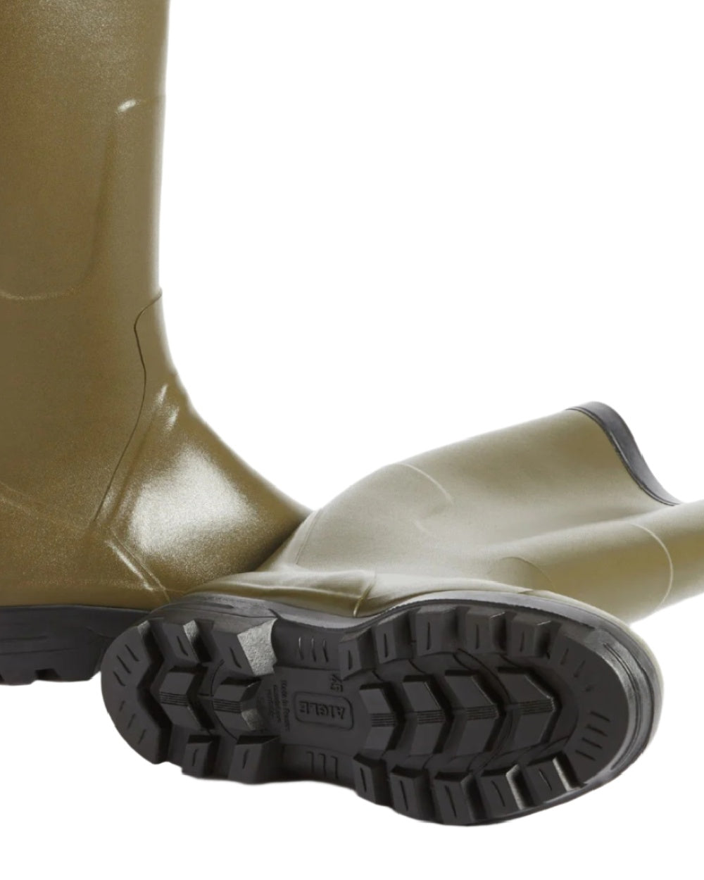 Khaki coloured Aigle Benyl XL Wellington Boots on white background #colour_khaki