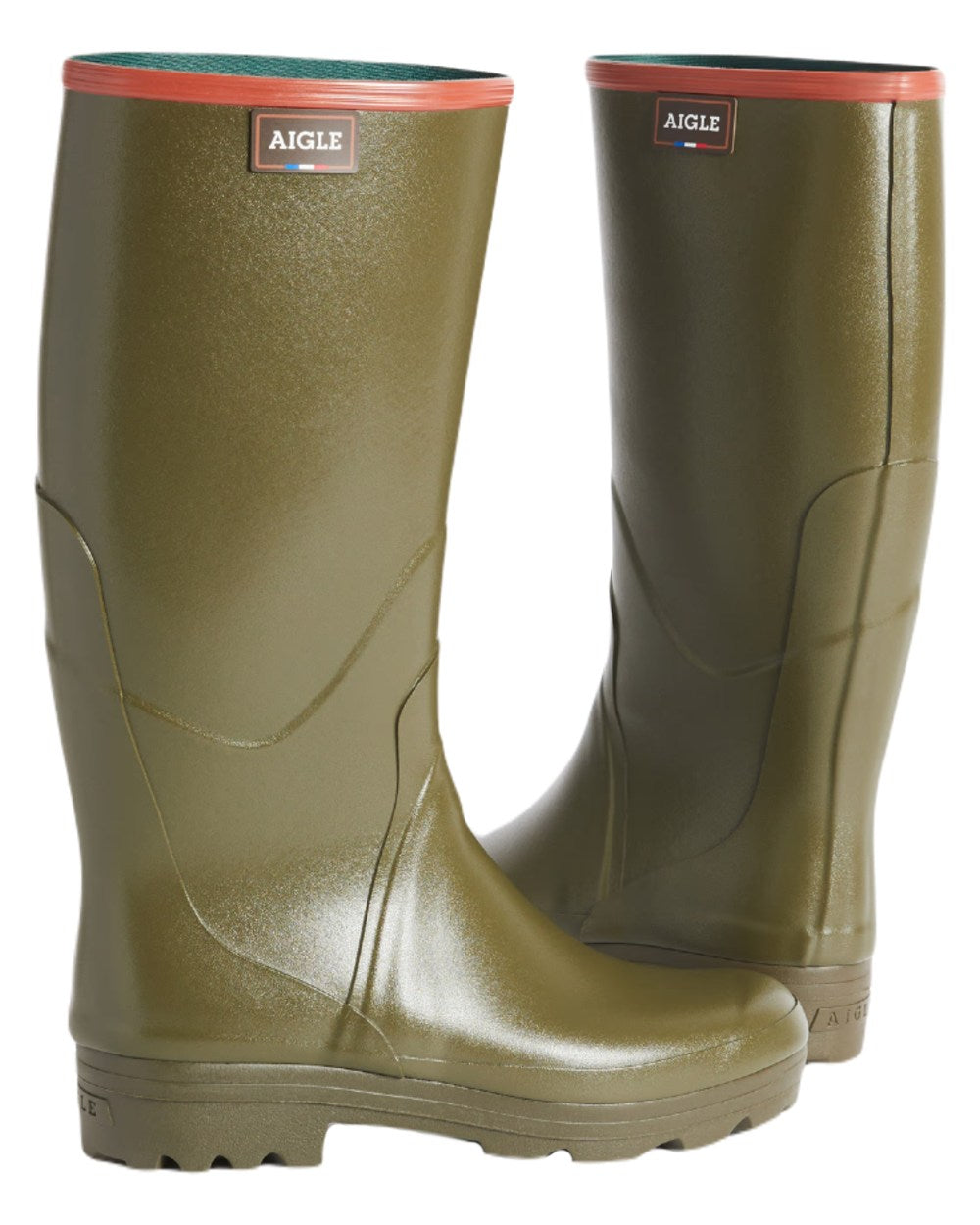 Khaki coloured Aigle Chambord Pro 2 Wellington Boots on white background #colour_khaki