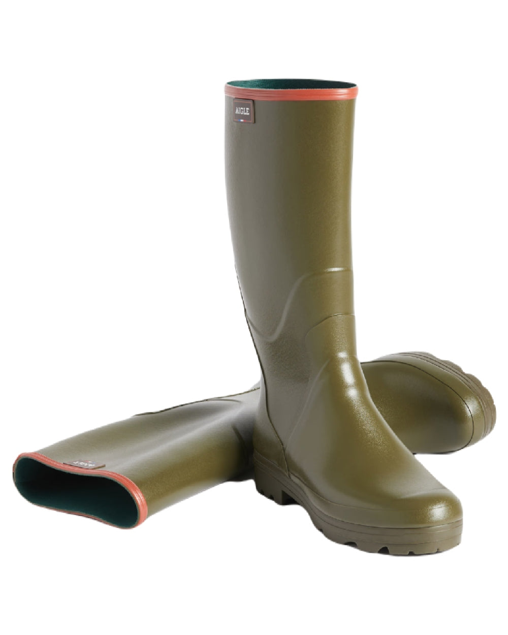 Khaki coloured Aigle Chambord Pro 2 Wellington Boots on white background #colour_khaki
