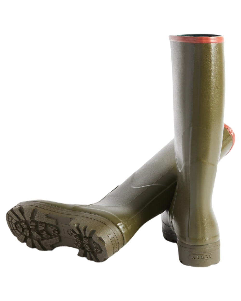 Khaki coloured Aigle Chambord Pro 2 Wellington Boots on white background #colour_khaki