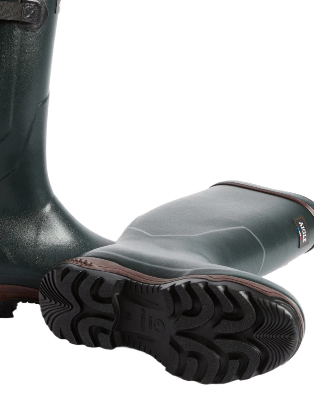 Bronze coloured Aigle Parcours 2 ISO Wellington Boots on white background #colour_bronze