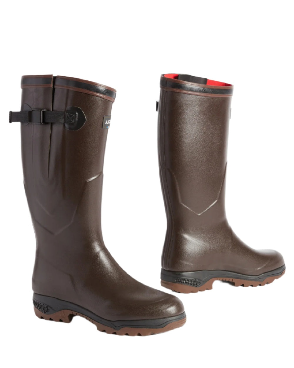Brun coloured Aigle Parcours 2 ISO Wellington Boots on white background #colour_brun