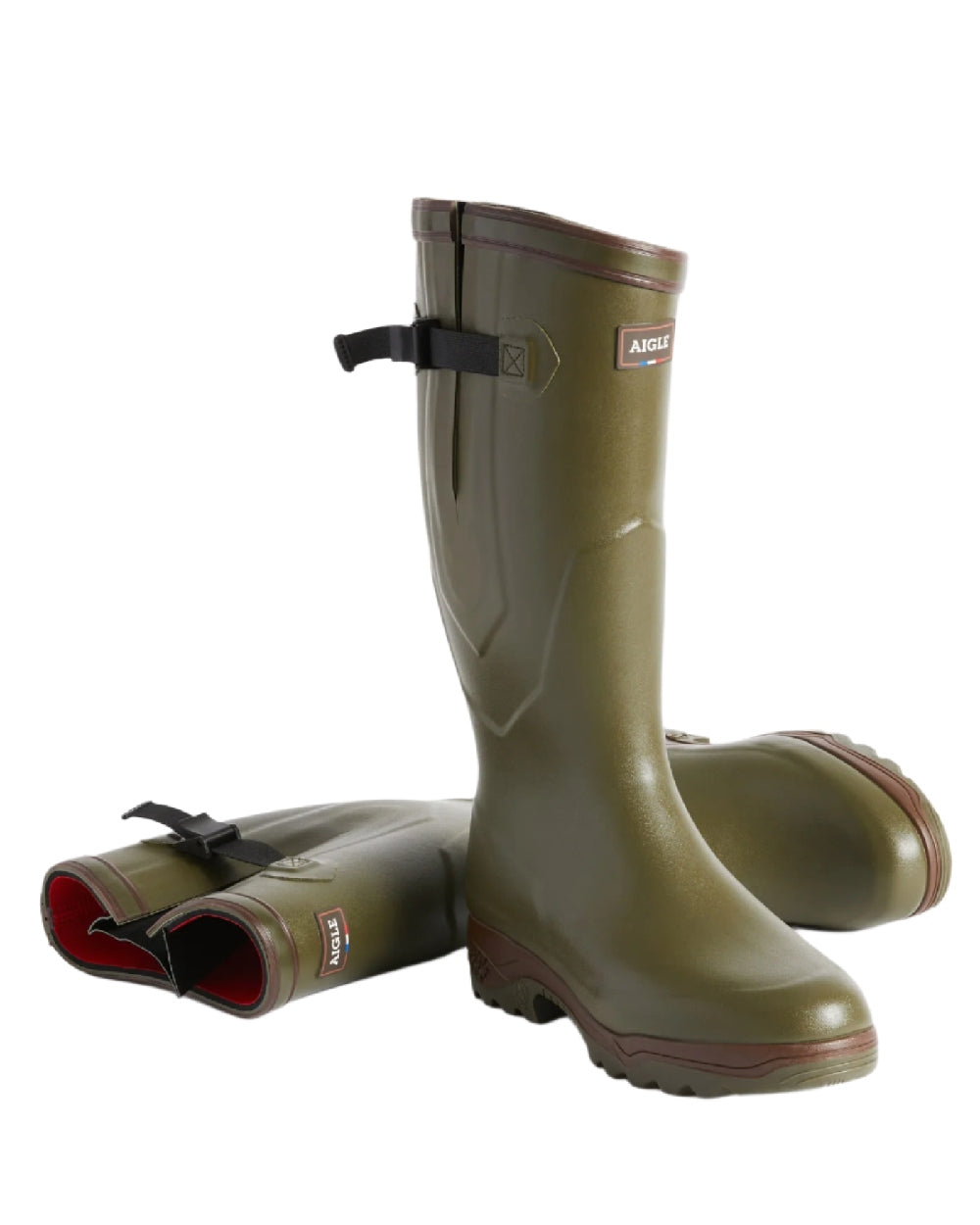 Kaki coloured Aigle Parcours 2 ISO Wellington Boots on white background #colour_kaki