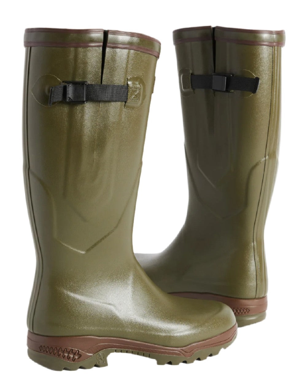 Kaki coloured Aigle Parcours 2 ISO Wellington Boots on white background #colour_kaki
