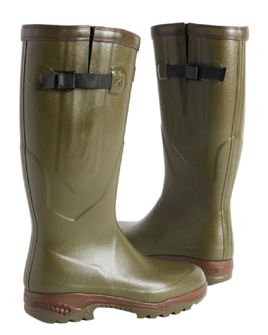 Kaki coloured Aigle Parcours 2 ISO Wellington Boots on white background #colour_kaki