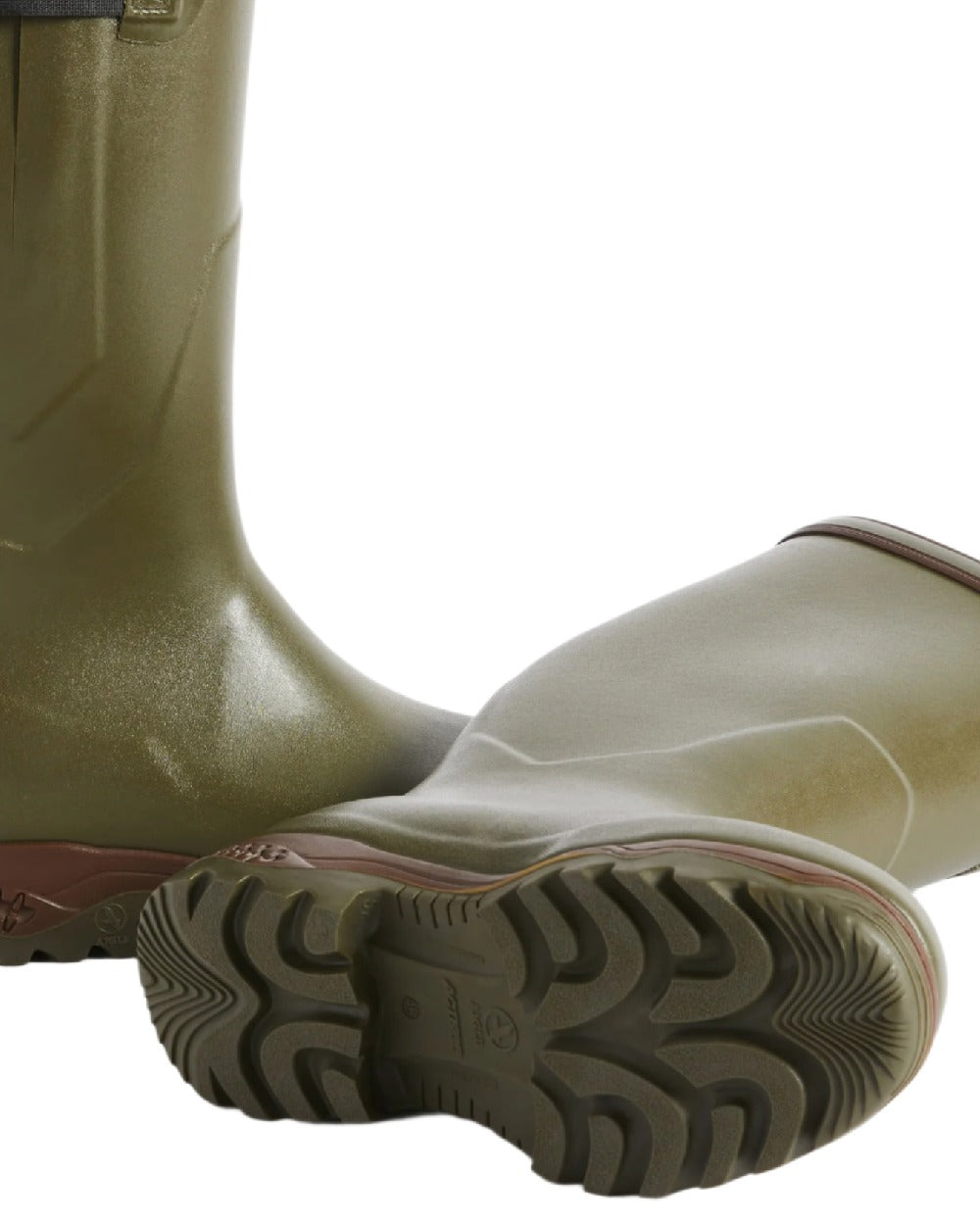 Kaki coloured Aigle Parcours 2 ISO Wellington Boots on white background #colour_kaki