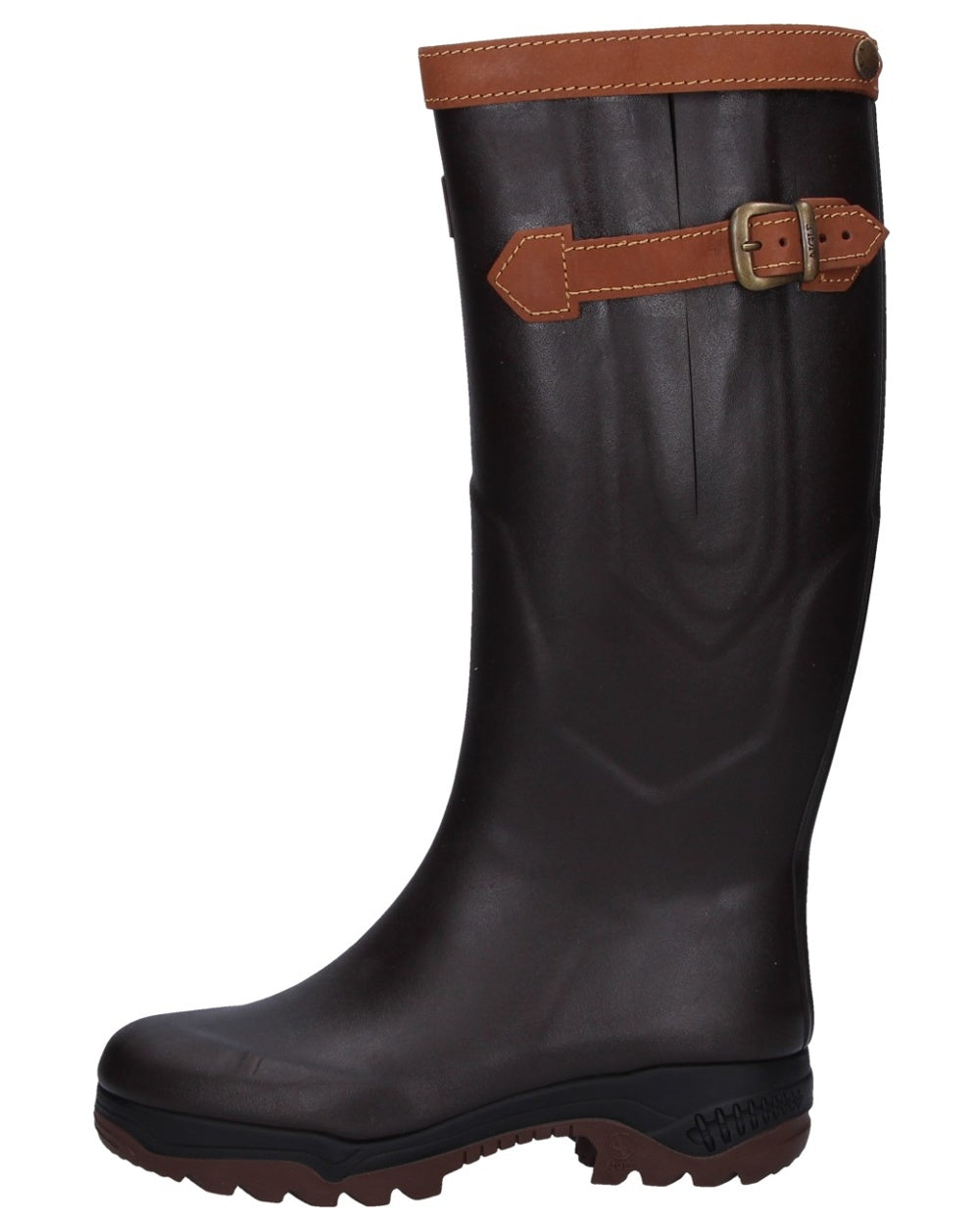 Dark Brown Coloured Aigle Parcours 2 Signature Wellingtons On A White Background #colour_dark-brown