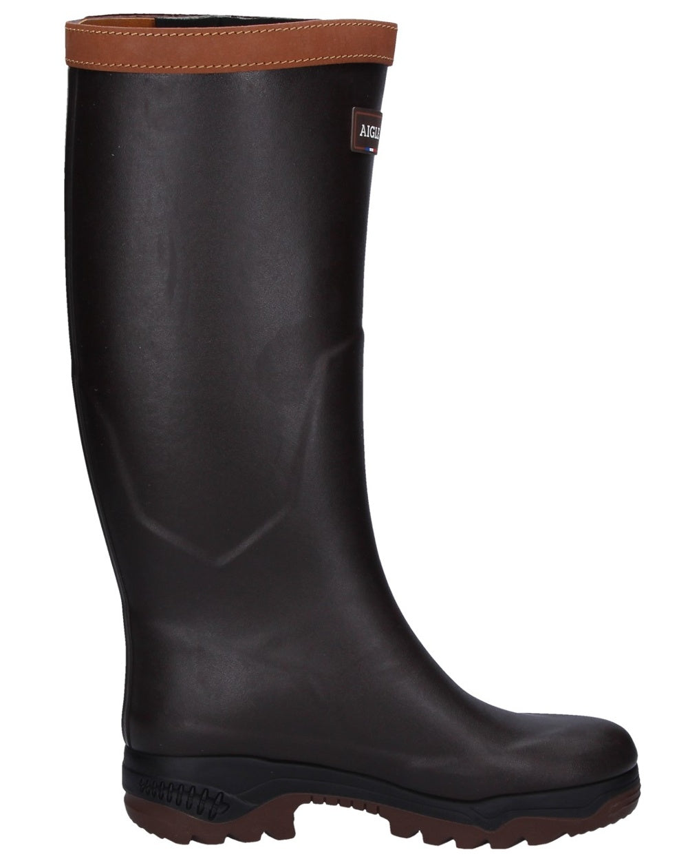 Dark Brown Coloured Aigle Parcours 2 Signature Wellingtons On A White Background #colour_dark-brown