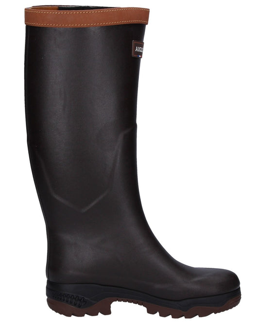 Dark Brown Coloured Aigle Parcours 2 Signature Wellingtons On A White Background #colour_dark-brown