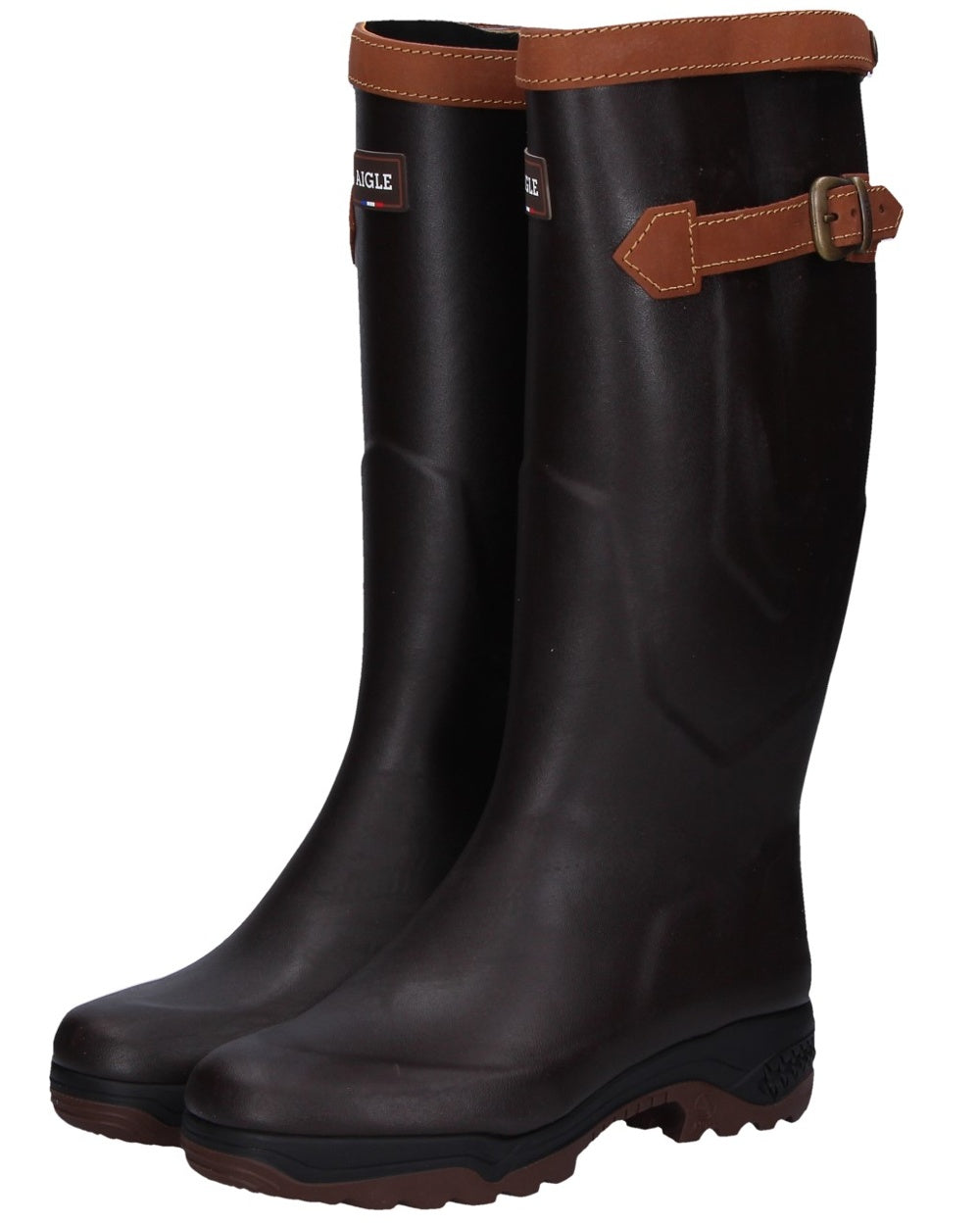 Dark Brown Coloured Aigle Parcours 2 Signature Wellingtons On A White Background #colour_dark-brown