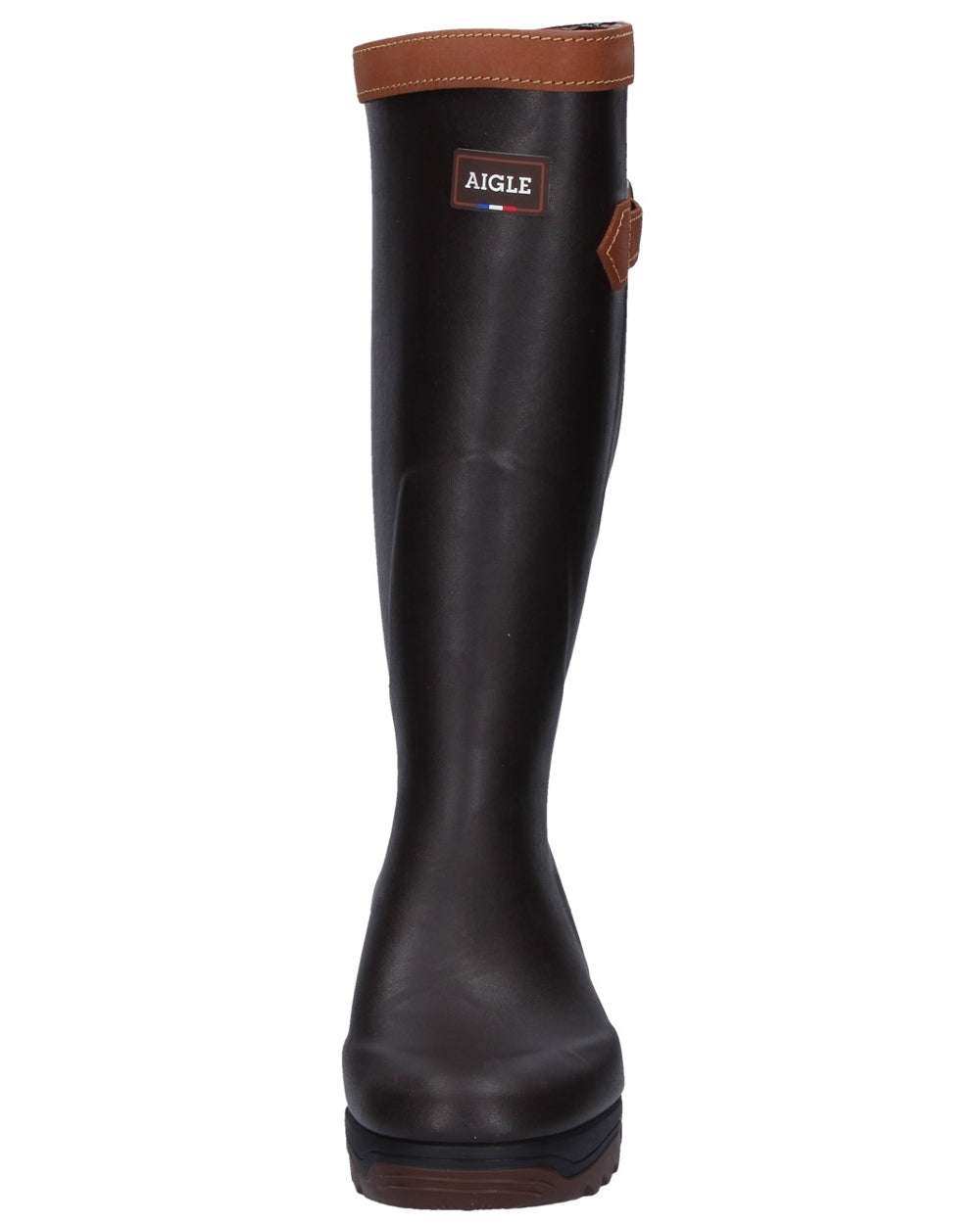 Dark Brown Coloured Aigle Parcours 2 Signature Wellingtons On A White Background #colour_dark-brown