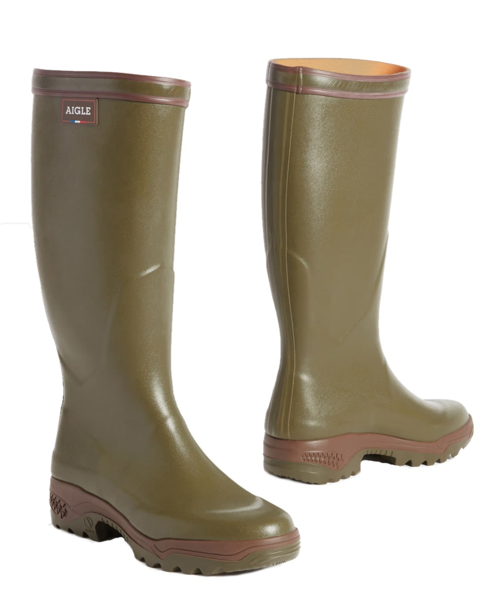 Kaki coloured Aigle Parcours 2 Wellington Boots on white background #colour_kaki