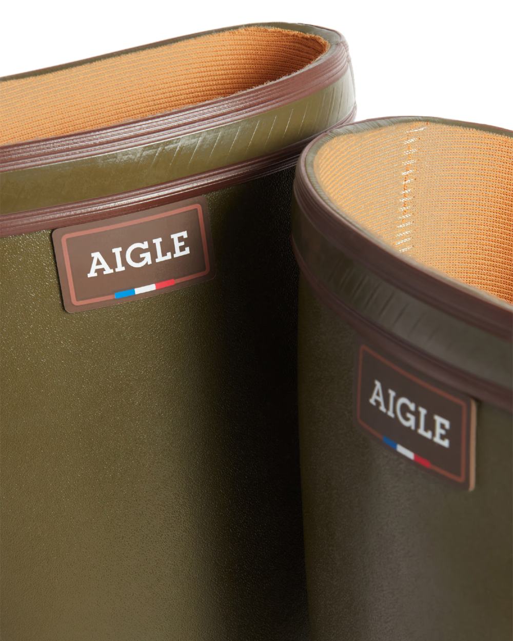 Kaki coloured Aigle Parcours 2 Wellington Boots on white background #colour_kaki