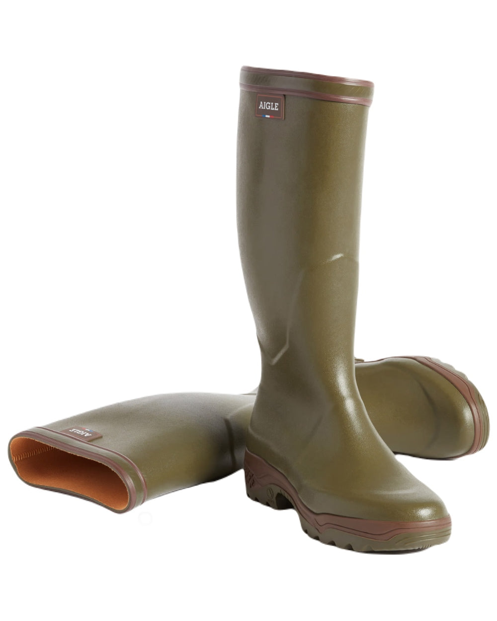 Kaki coloured Aigle Parcours 2 Wellington Boots on white background #colour_kaki