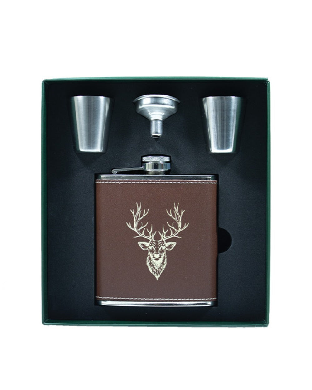 Bisley 6oz Brown Genuine Leather Flask Sets on white background #style_stag