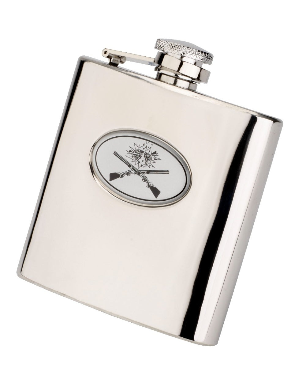Bisley 6oz Crossed Guns Flask in Presentation Box on white background