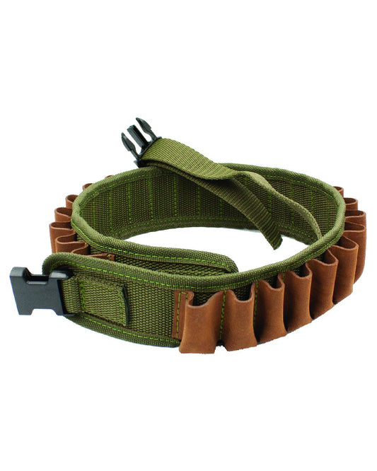 Bisley Cartridge Belt 12G Leather On Webbing Pockets on white background