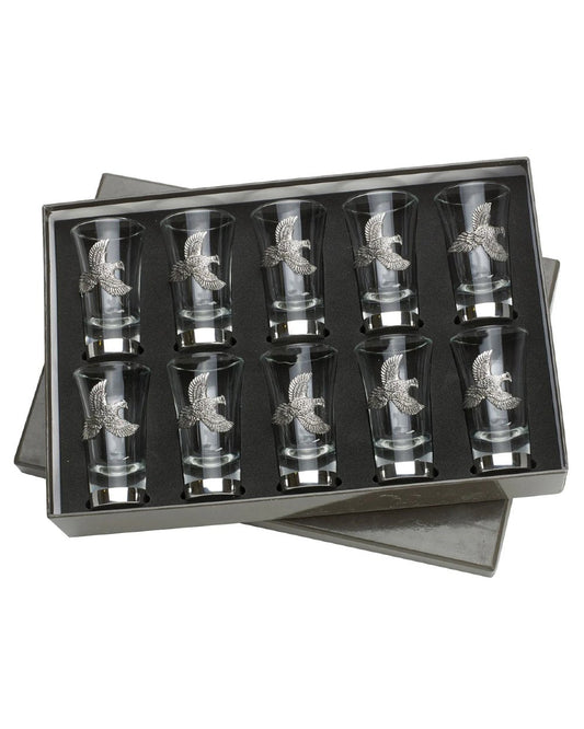 Bisley Position Finder Numbered Pheasant Shot Glass Set on white background #style_pheasant