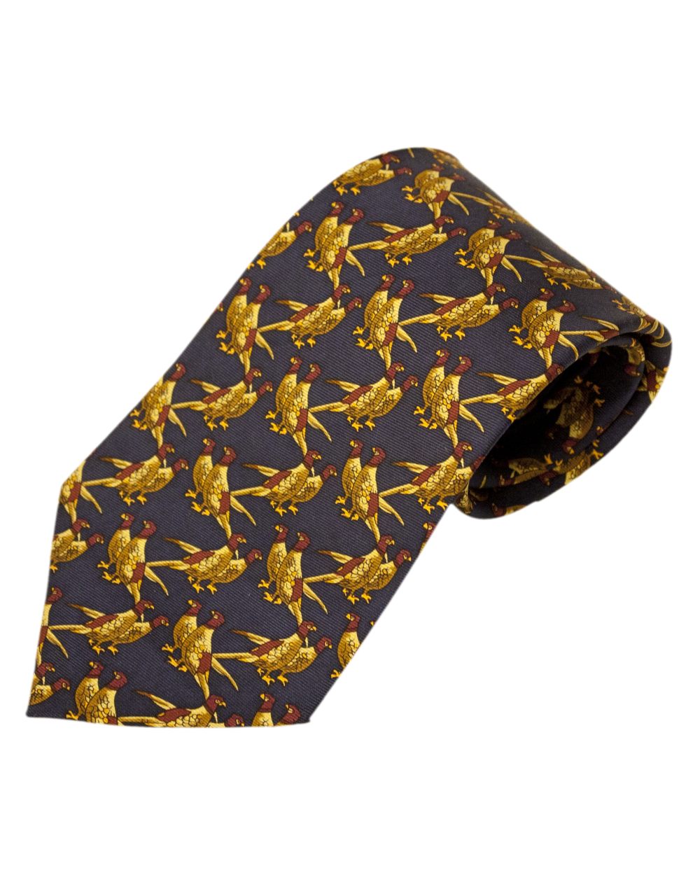 Solid Blue Pheasants Style Bisley Silk Tie on white background #style_solid-blue-pheasants