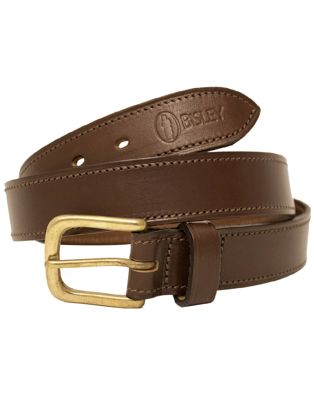Brown Coloured Bisley Stitched Leather Belt on white background #colour_brown
