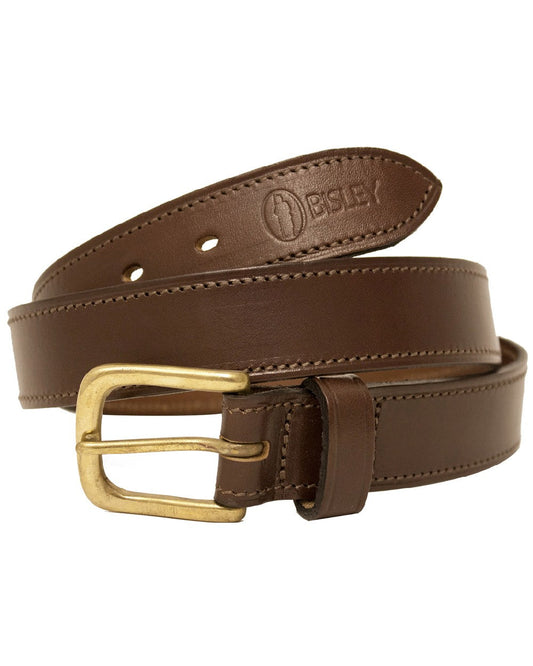 Brown Coloured Bisley Stitched Leather Belt on white background #colour_brown