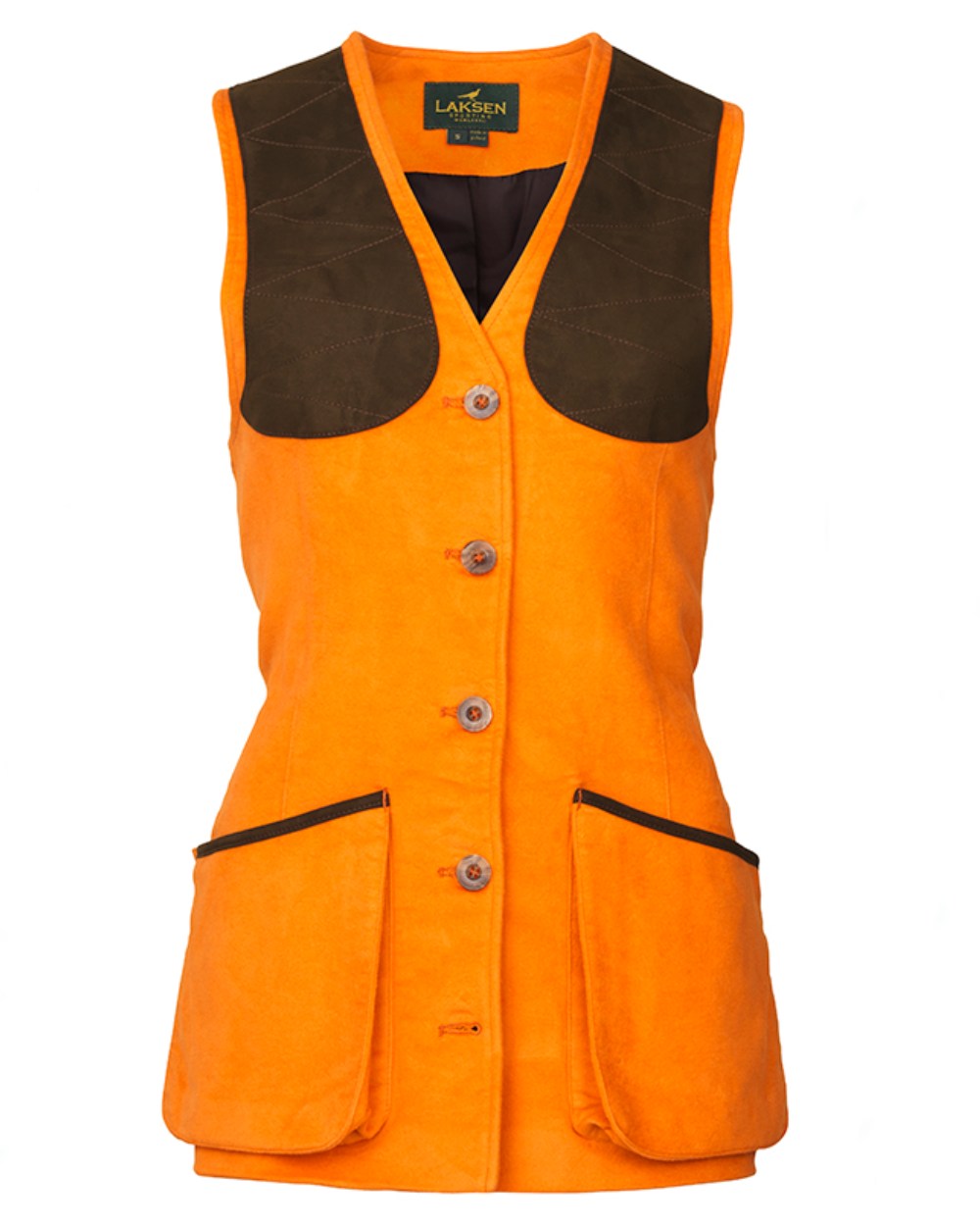 Blaze Orange Coloured Laksen Lady Belgravia Beauly Shooting Vest On A White Background #colour_blaze-orange