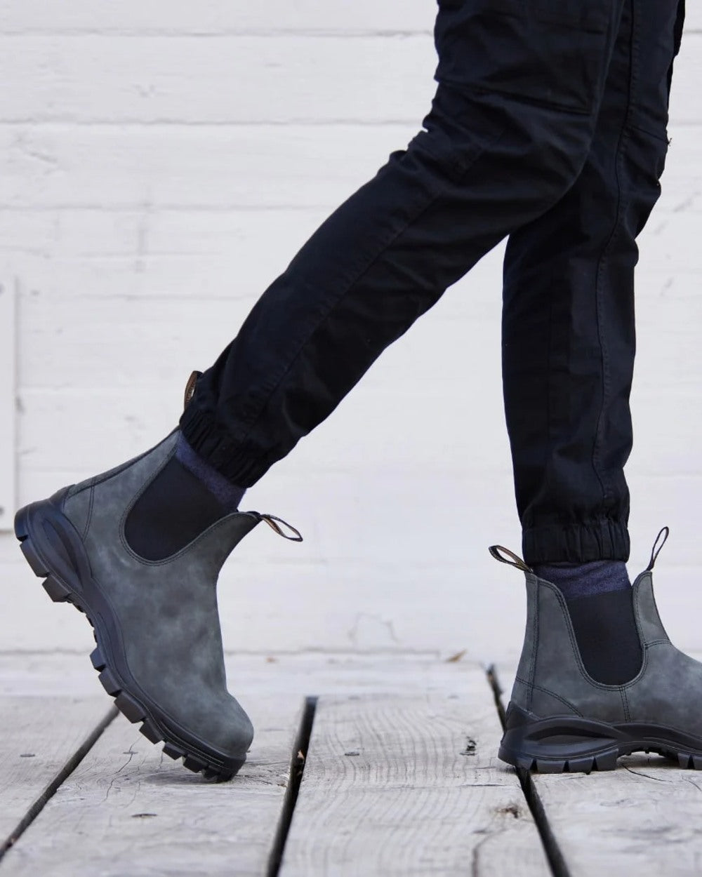 Rustic Black coloured Blundstone 2238 Leather Chelsea Boots on street background #colour_rustic-black