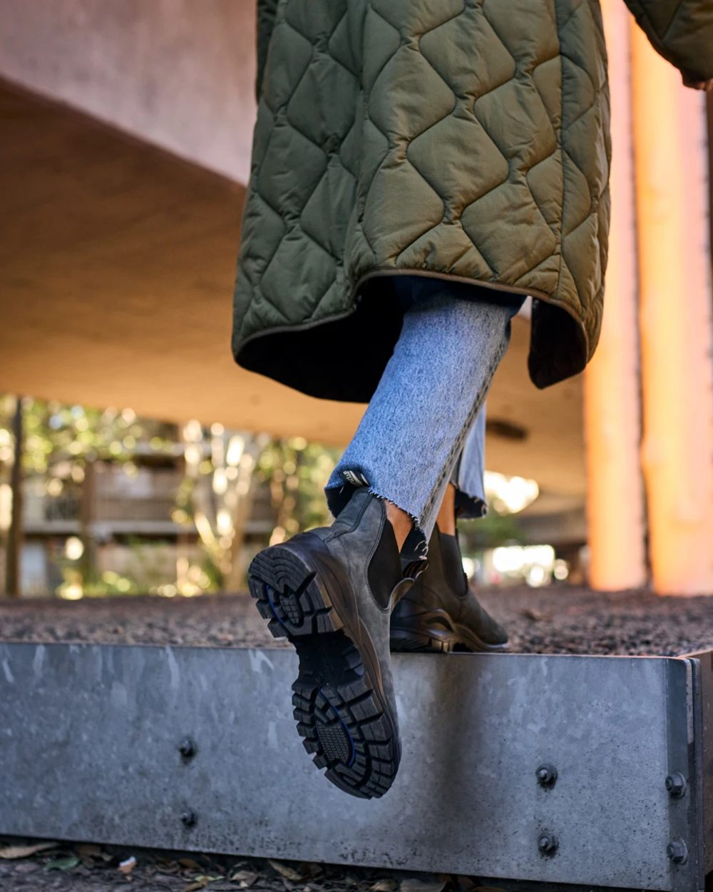Rustic Black coloured Blundstone 2238 Leather Chelsea Boots on street background #colour_rustic-black