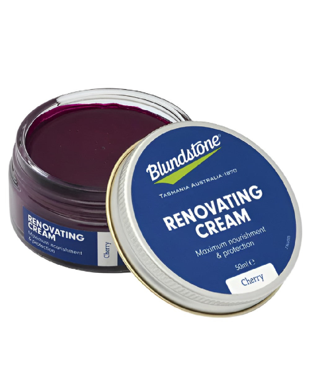 Cherry Coloured Blundstone Renovating Cream on white background #colour_cherry