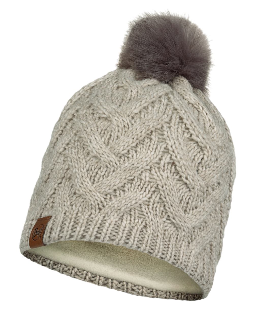 Ecru Coloured Buff Caryn Knitted Fleece Beanie on white background #colour_ecru