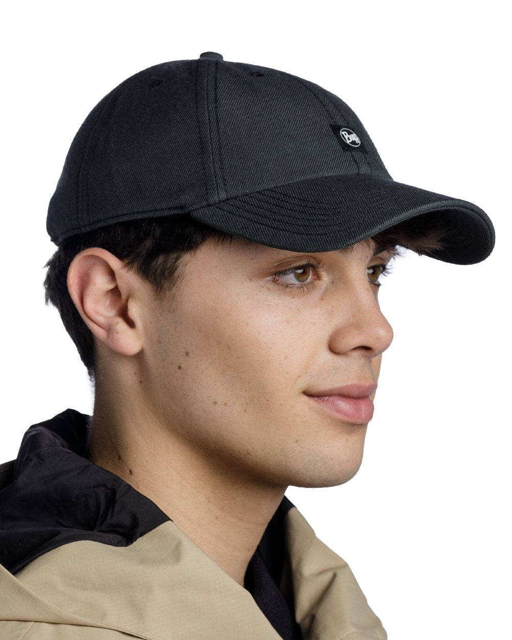 Black Coloured Buff Chill Baseball Cap on white background #colour_black