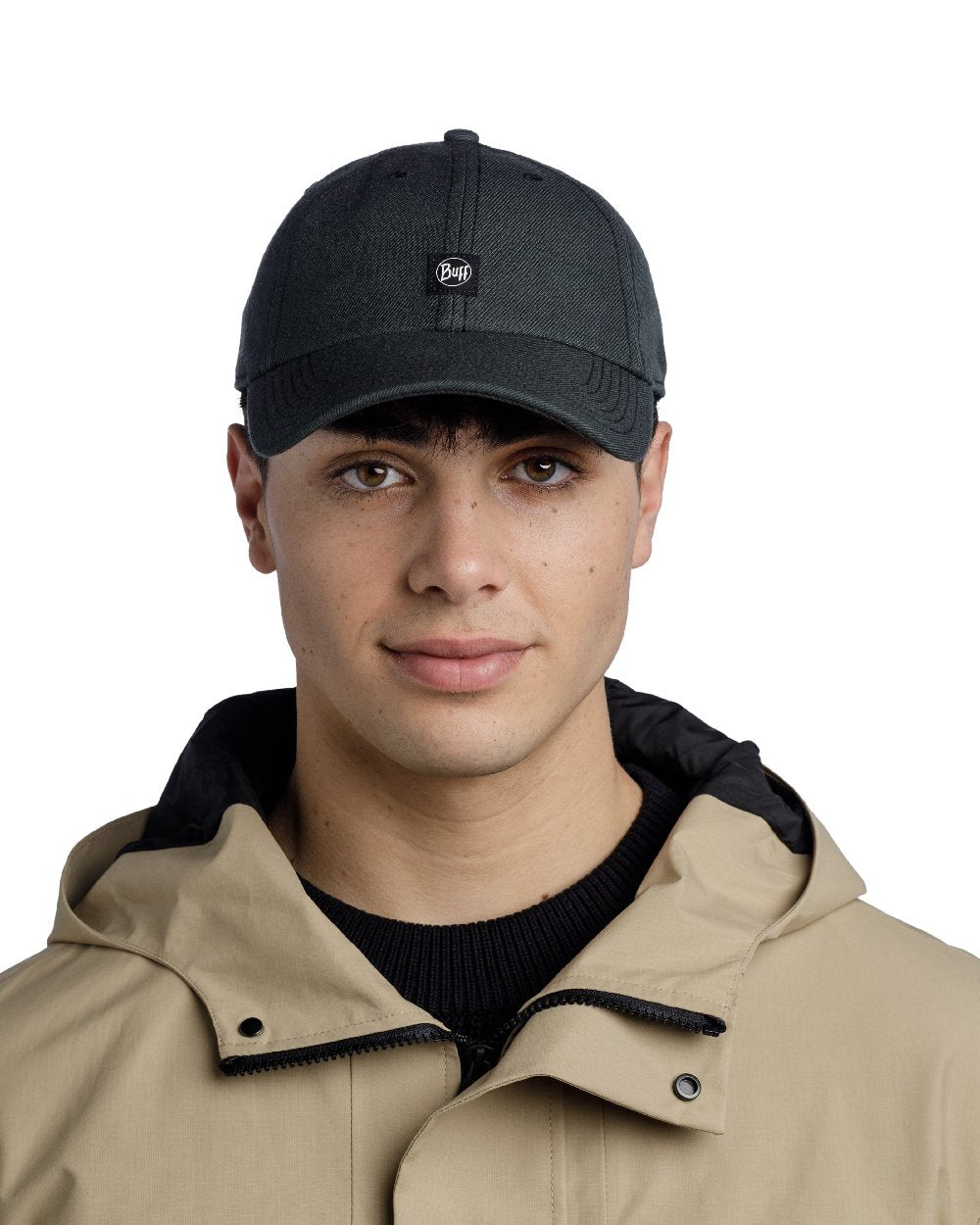 Black Coloured Buff Chill Baseball Cap on white background #colour_black