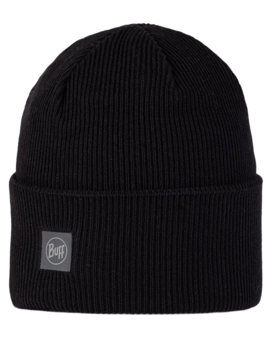 Black Coloured Buff CrossKnit Beanie on white background #colour_black