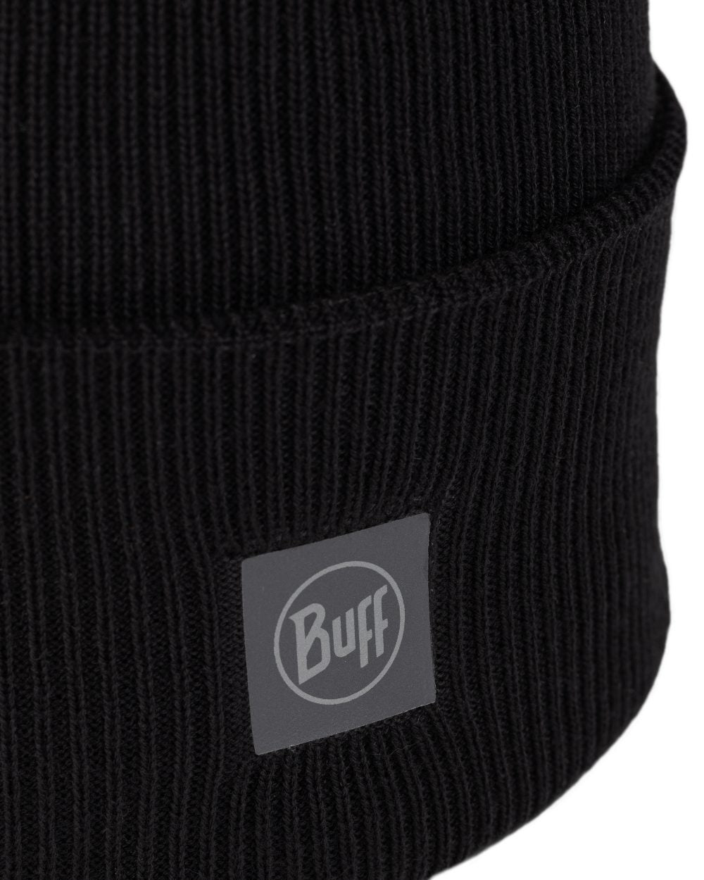 Black Coloured Buff CrossKnit Beanie on white background #colour_black