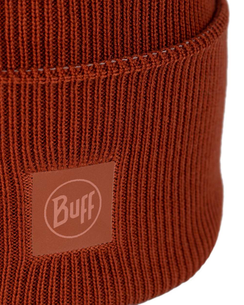 Cinnamon Coloured Buff CrossKnit Beanie on white background #colour_cinnamon