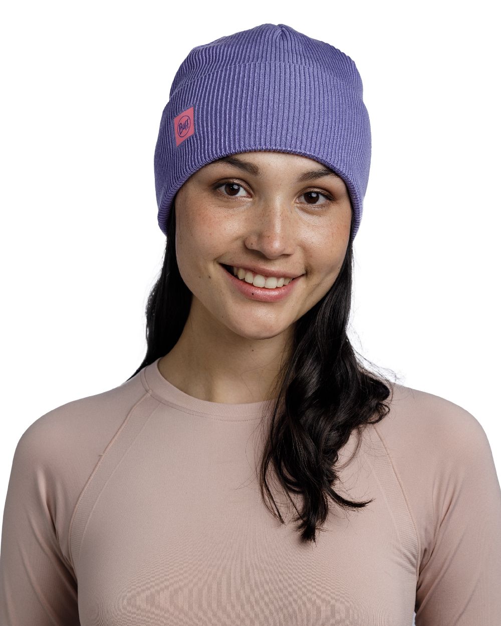 Iris Coloured Buff CrossKnit Beanie on white background #colour_iris