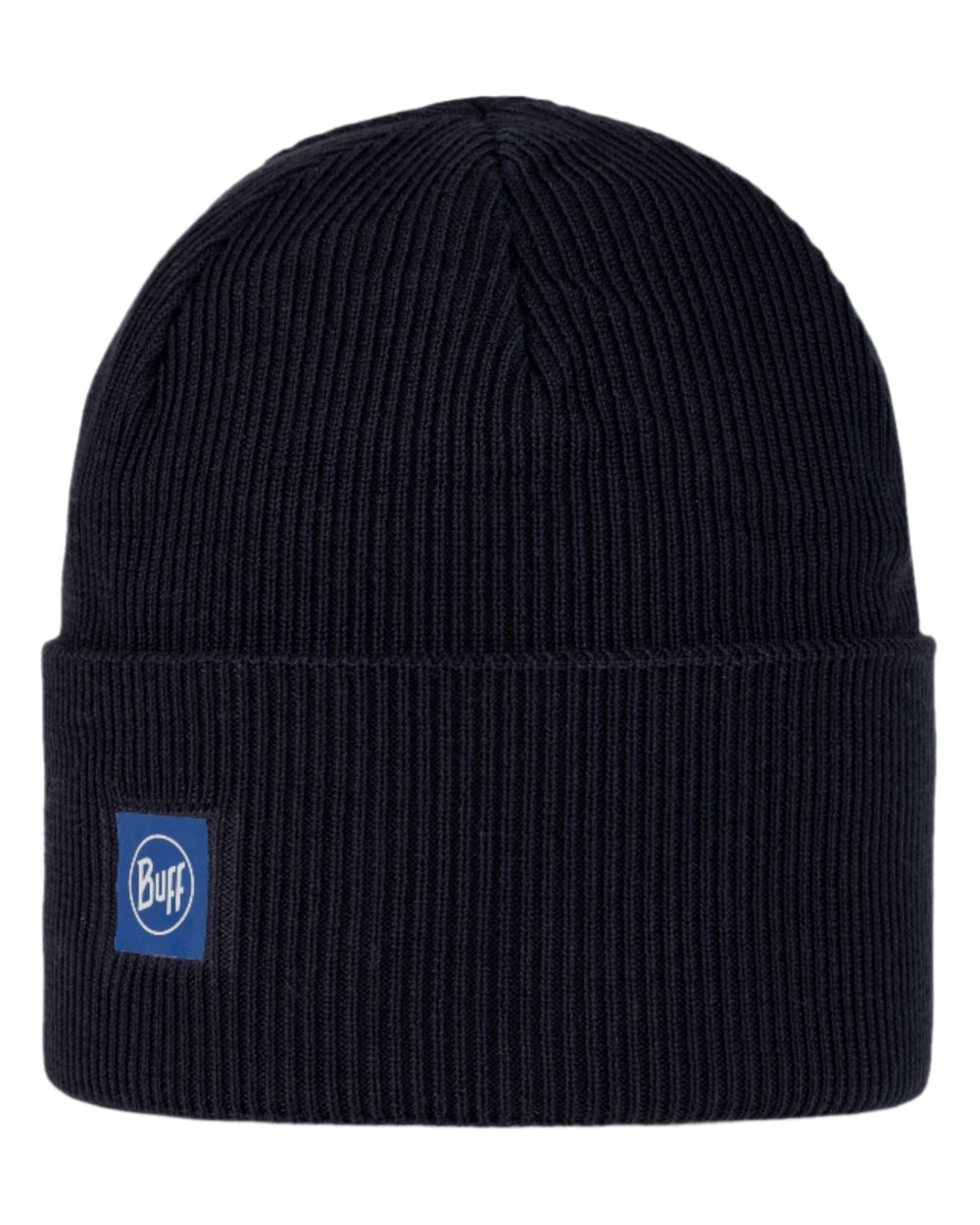 Night Blue Coloured Buff CrossKnit Beanie on white background #colour_night-blue
