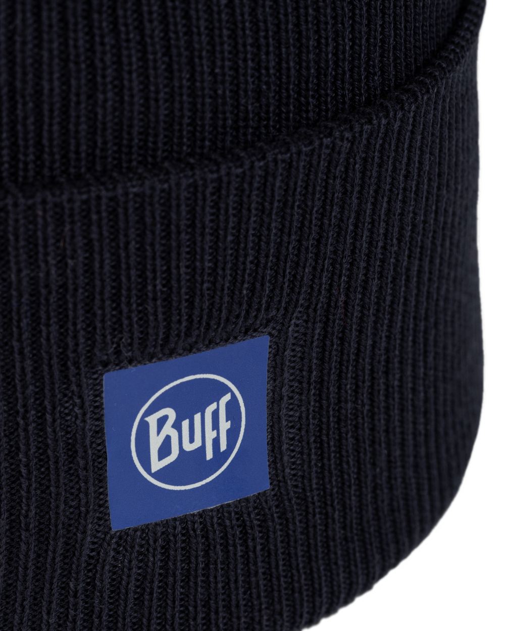 Night Blue Coloured Buff CrossKnit Beanie on white background #colour_night-blue