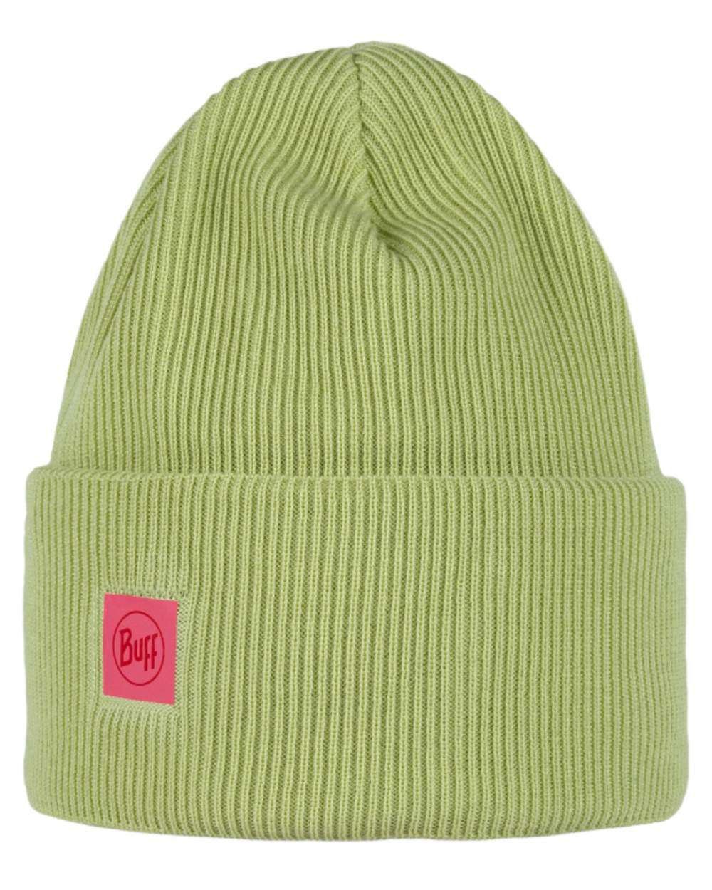 Sheen Yellow Coloured Buff CrossKnit Beanie on white background #colour_sheen-yellow