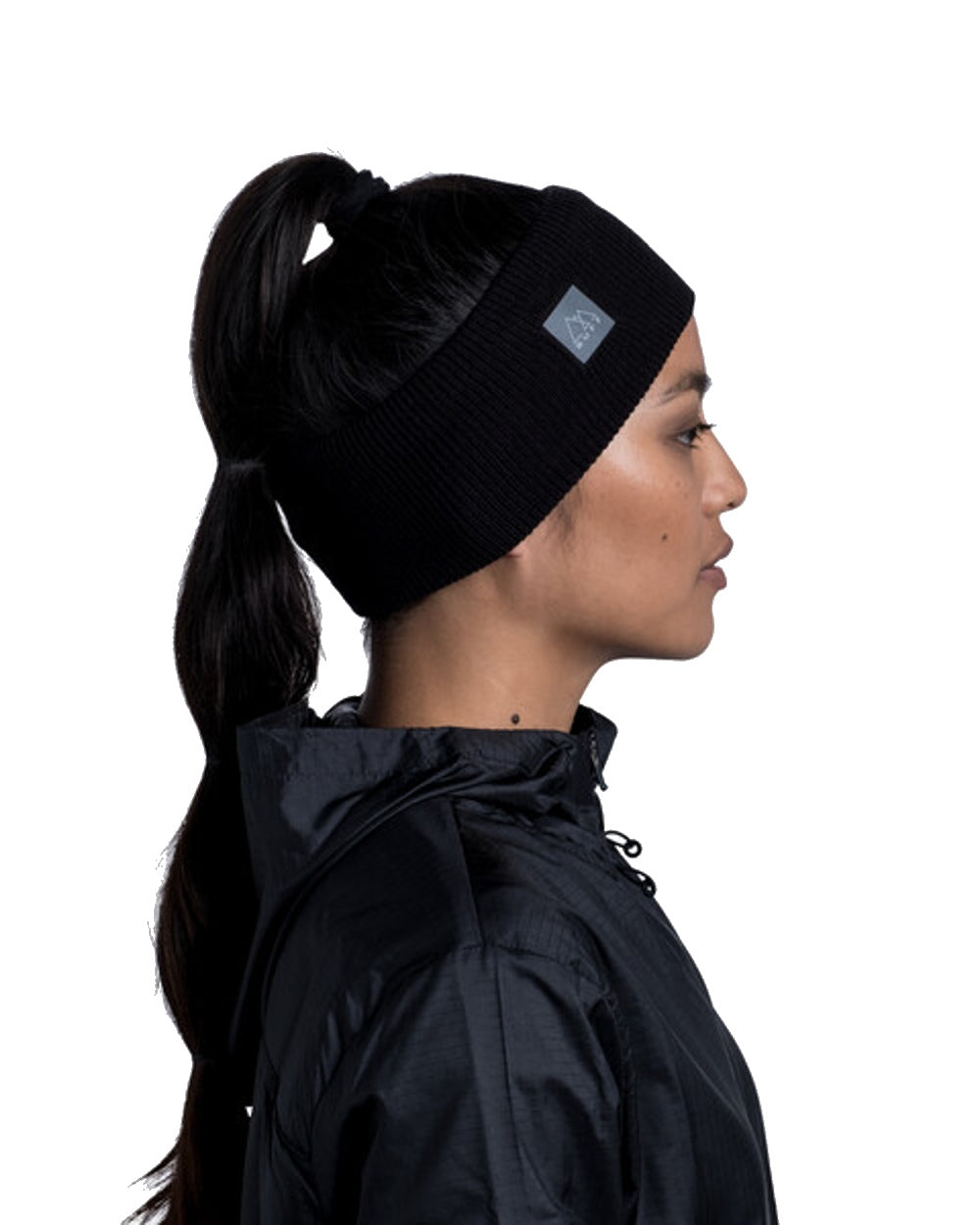 Black Coloured Buff CrossKnit Headband on white background #colour_black