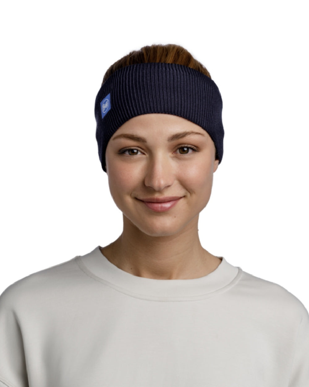 Night Blue Coloured Buff CrossKnit Headband on white background #colour_night-blue