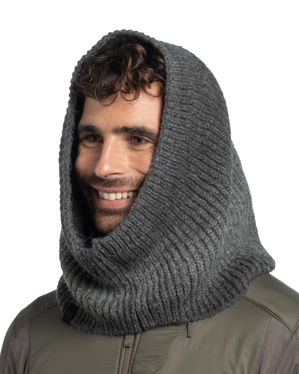 Graphite coloured Buff Datma Knitted Neckwarmer on white background #colour_graphite