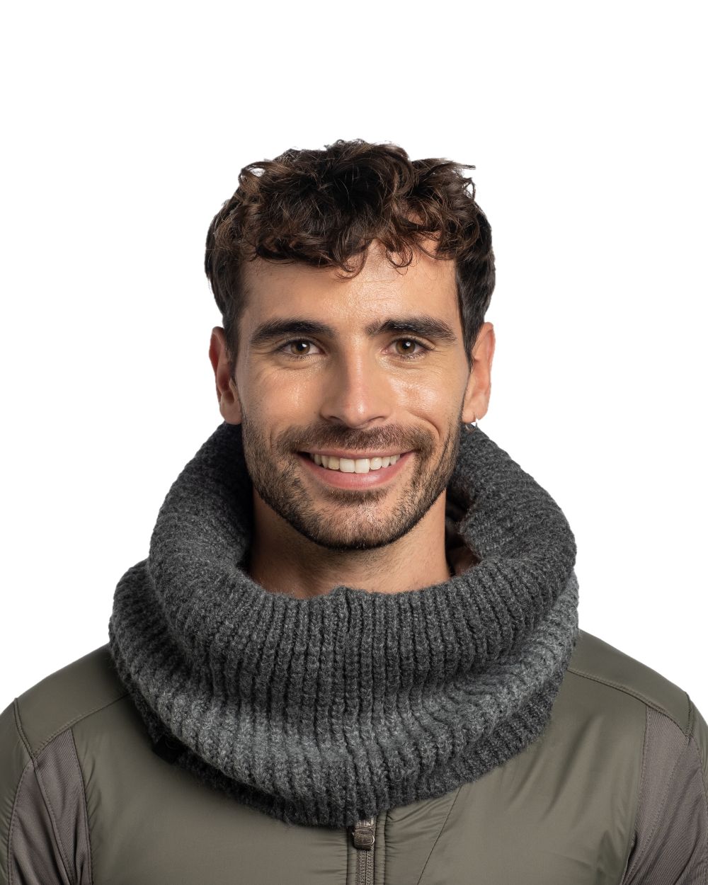 Graphite coloured Buff Datma Knitted Neckwarmer on white background #colour_graphite