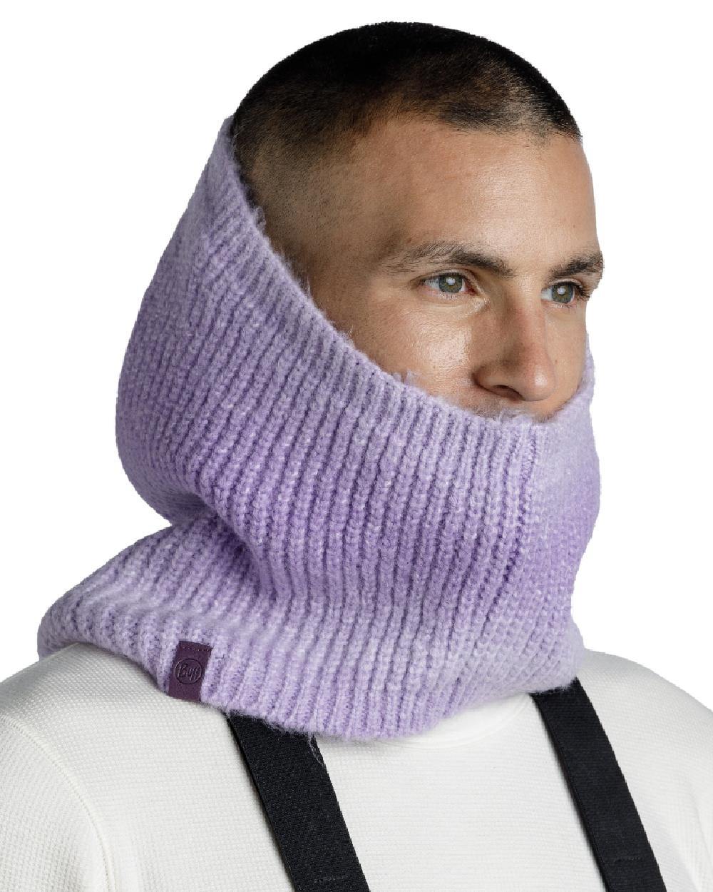 Lavender coloured Buff Datma Knitted Neckwarmer on white background #colour_lavender