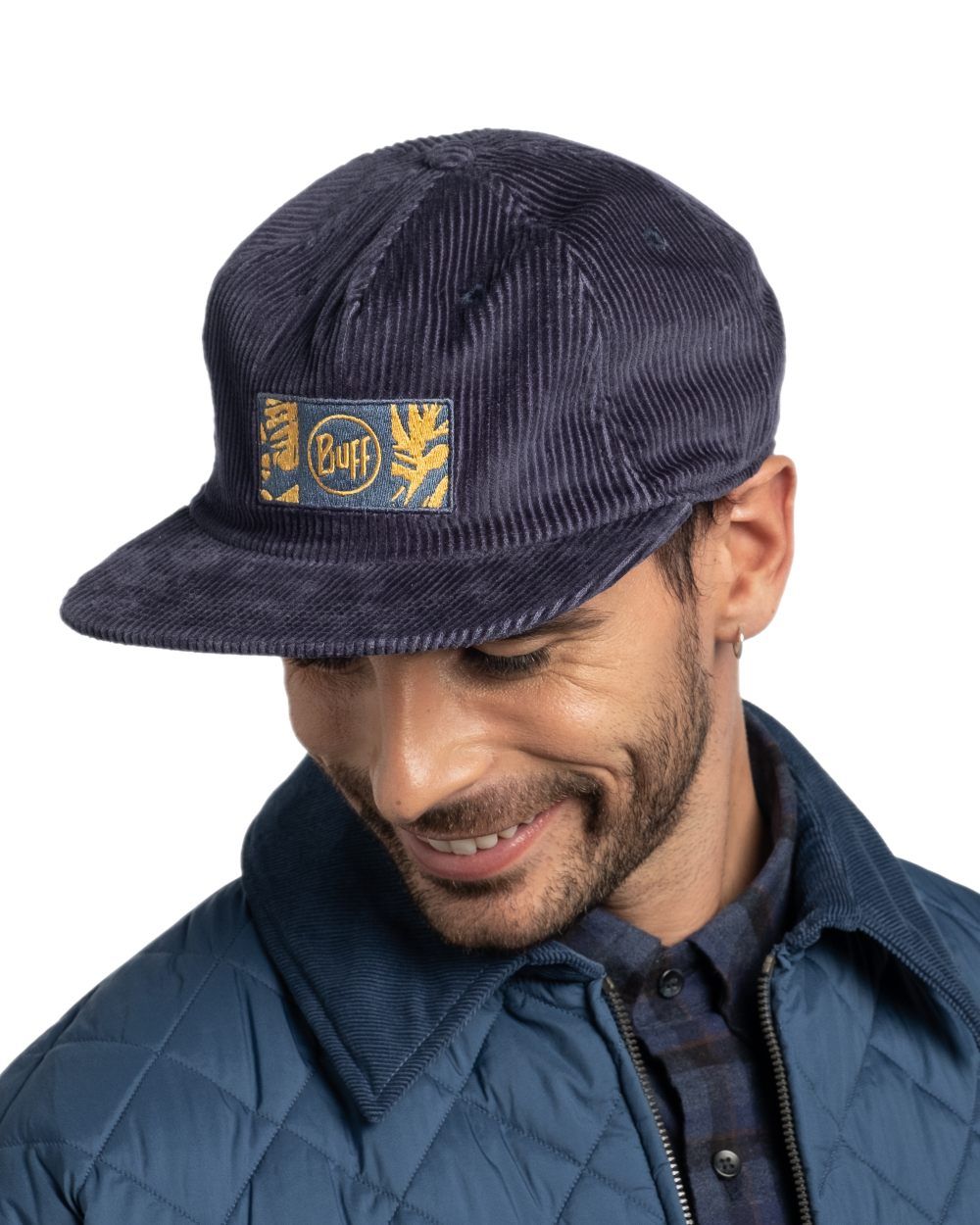 Navy Coloured Buff Dister Chill Trucker Cap on white background #colour_navy