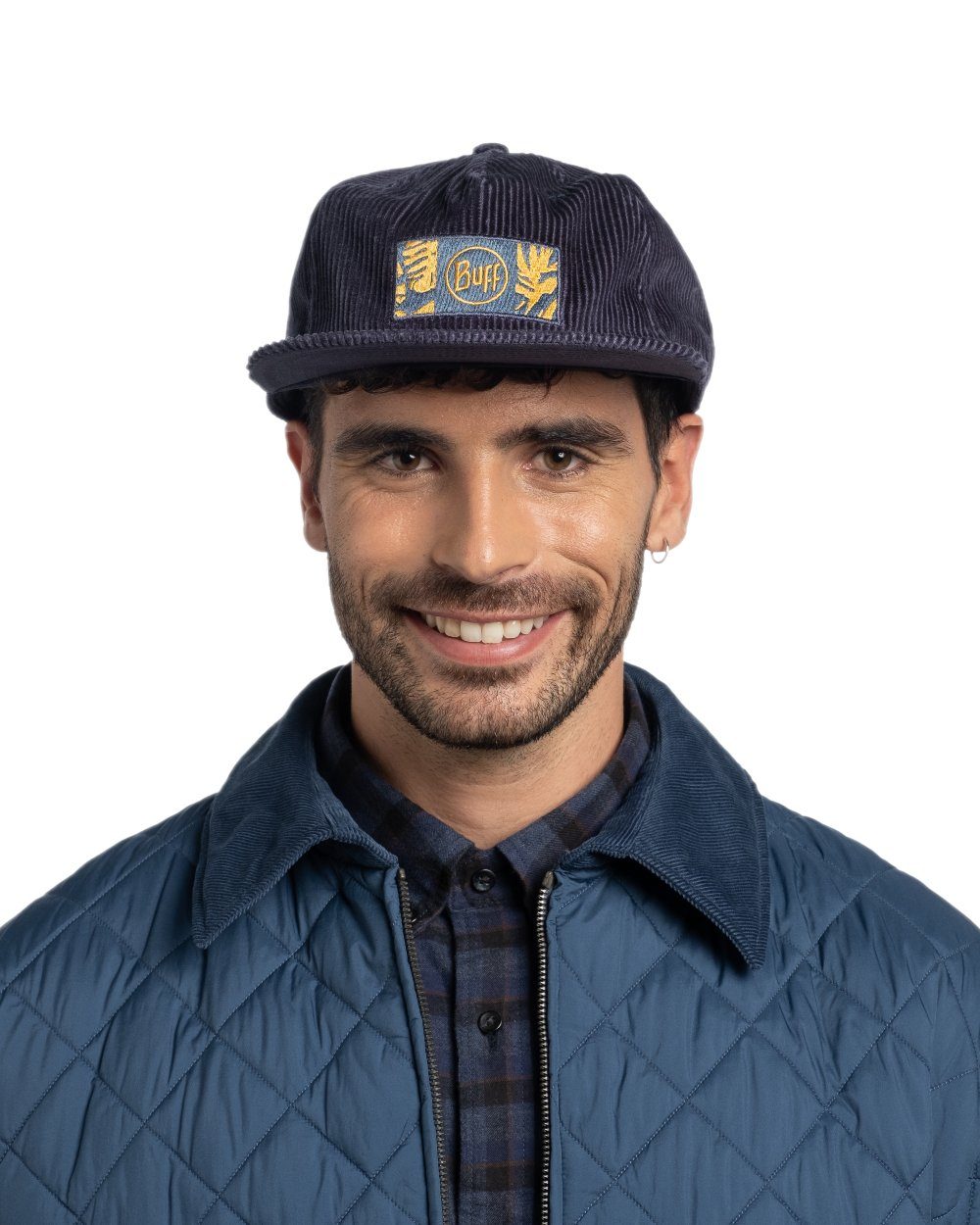 Navy Coloured Buff Dister Chill Trucker Cap on white background #colour_navy
