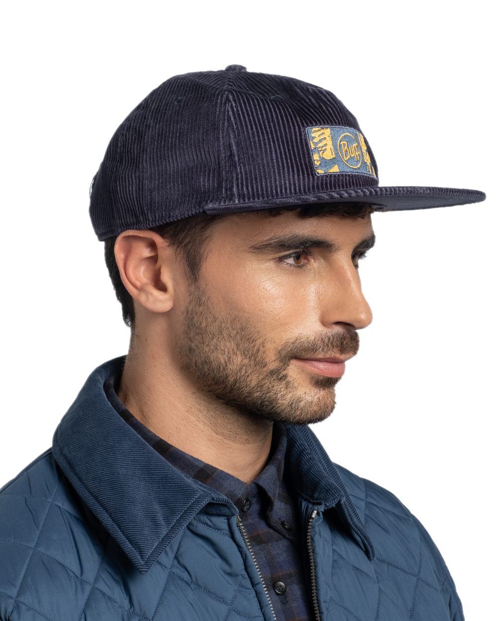Navy Coloured Buff Dister Chill Trucker Cap on white background #colour_navy