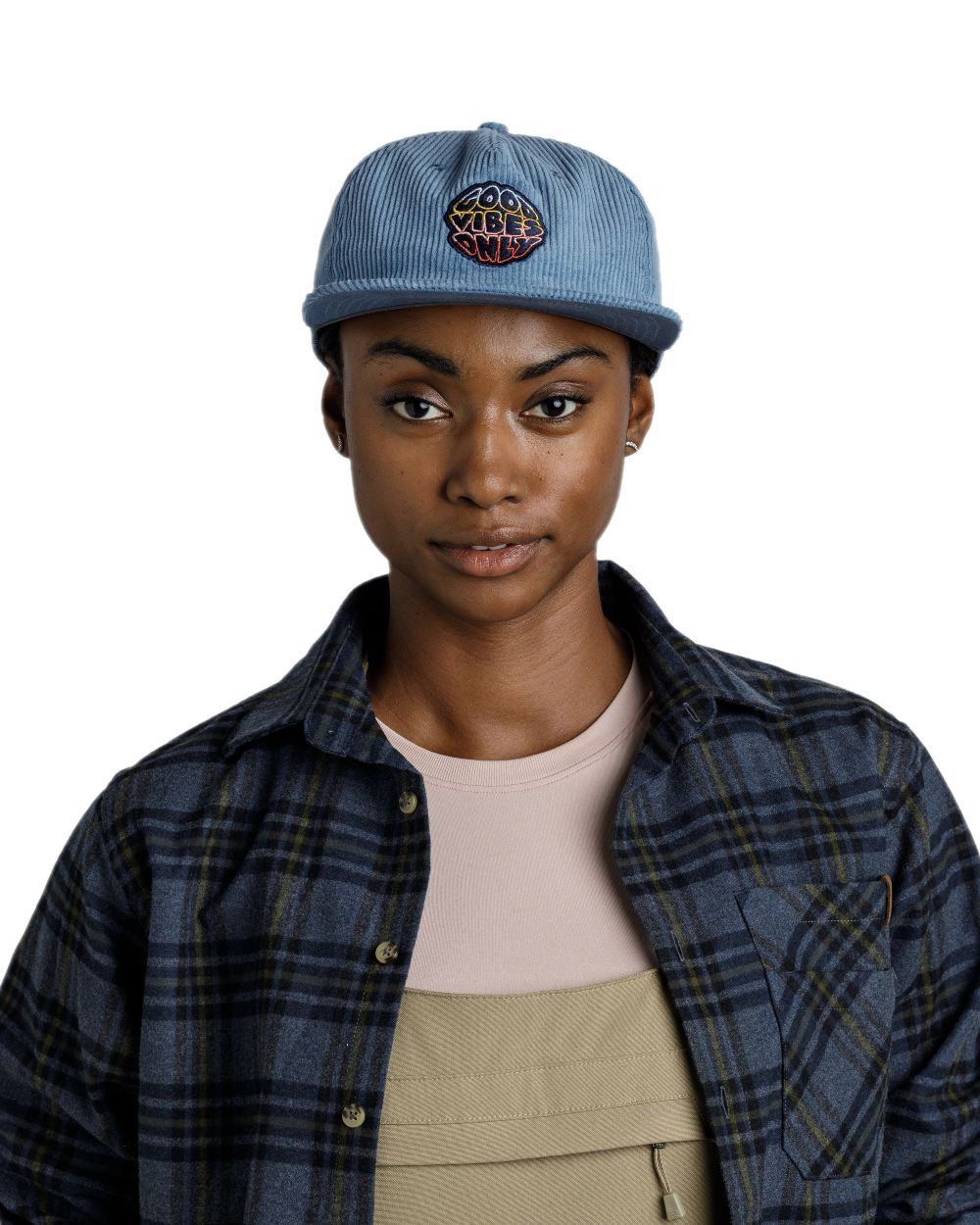 Water Coloured Buff Dister Chill Trucker Cap on white background #colour_water